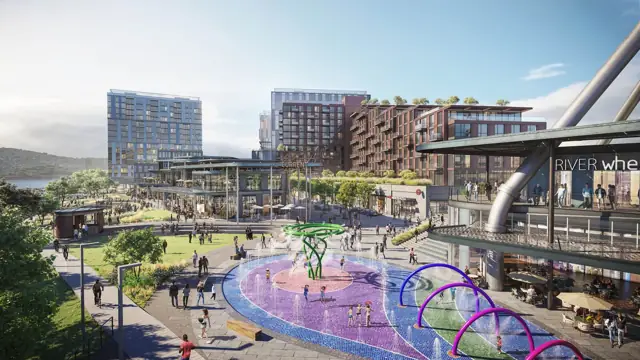 The public green and splash plaza
